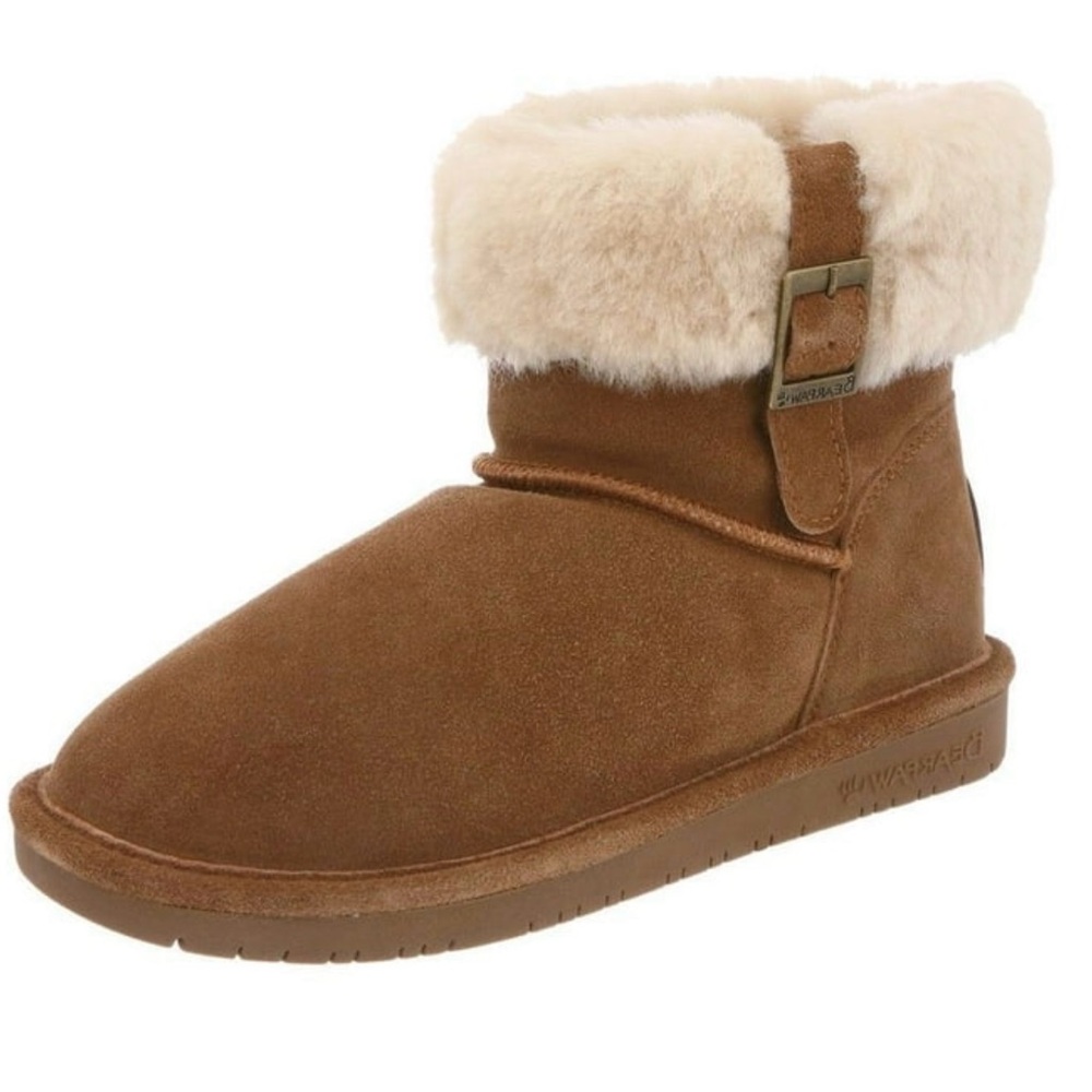 Bear Paw Brown Suede Ankle Boots with Fur Trim